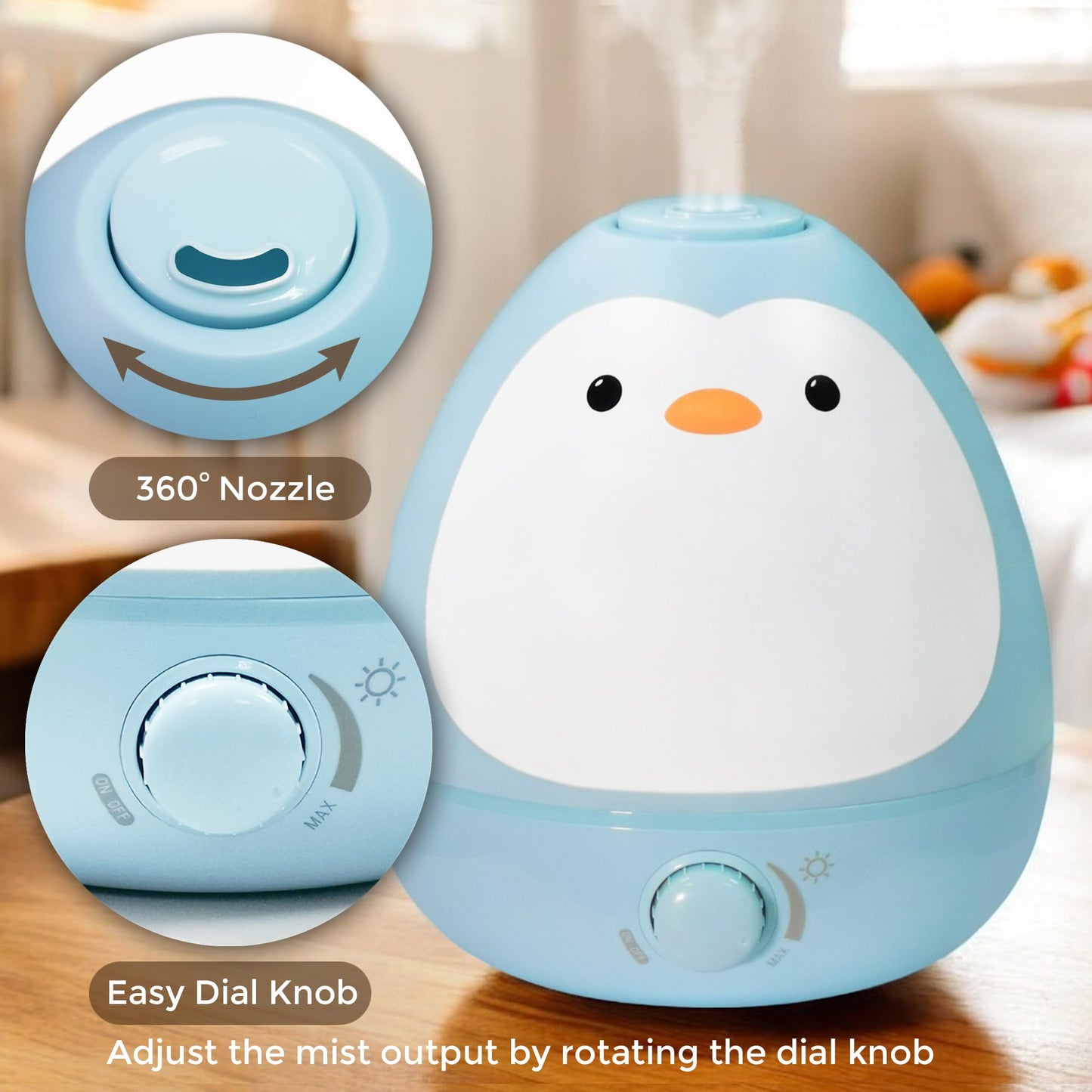 Earnest Living Baby 3-in-1 Cool Mist Humidifier with Essential Oil Diffuser + Nightlight, BPA Free Phenol Free Humidifier for Kids Bedroom, Nursery + Large Rooms, Whisper-Quiet, Auto Shut Off