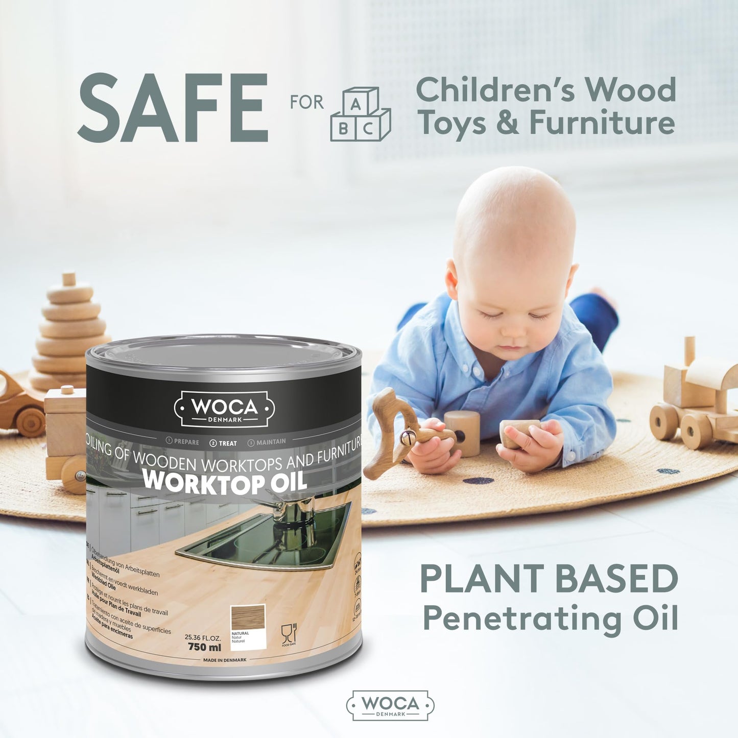 WOCA Denmark Worktop Oil Natural |750 ml| Finish & Restore Wood Butcher Block countertops, Cutting Boards, Kitchen Furniture and Other Wood Items Naturally. Food Contact Safe