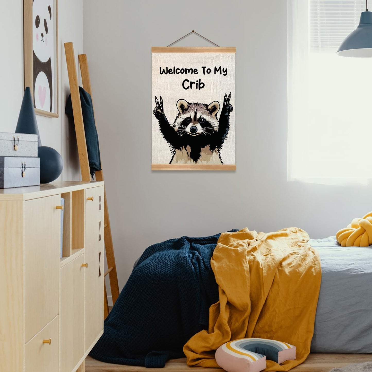 ZTGDA Raccoon Wall Art - Funny Welcome to My Crib Poster for Man Cave, Nursery, or Bedroom Decor