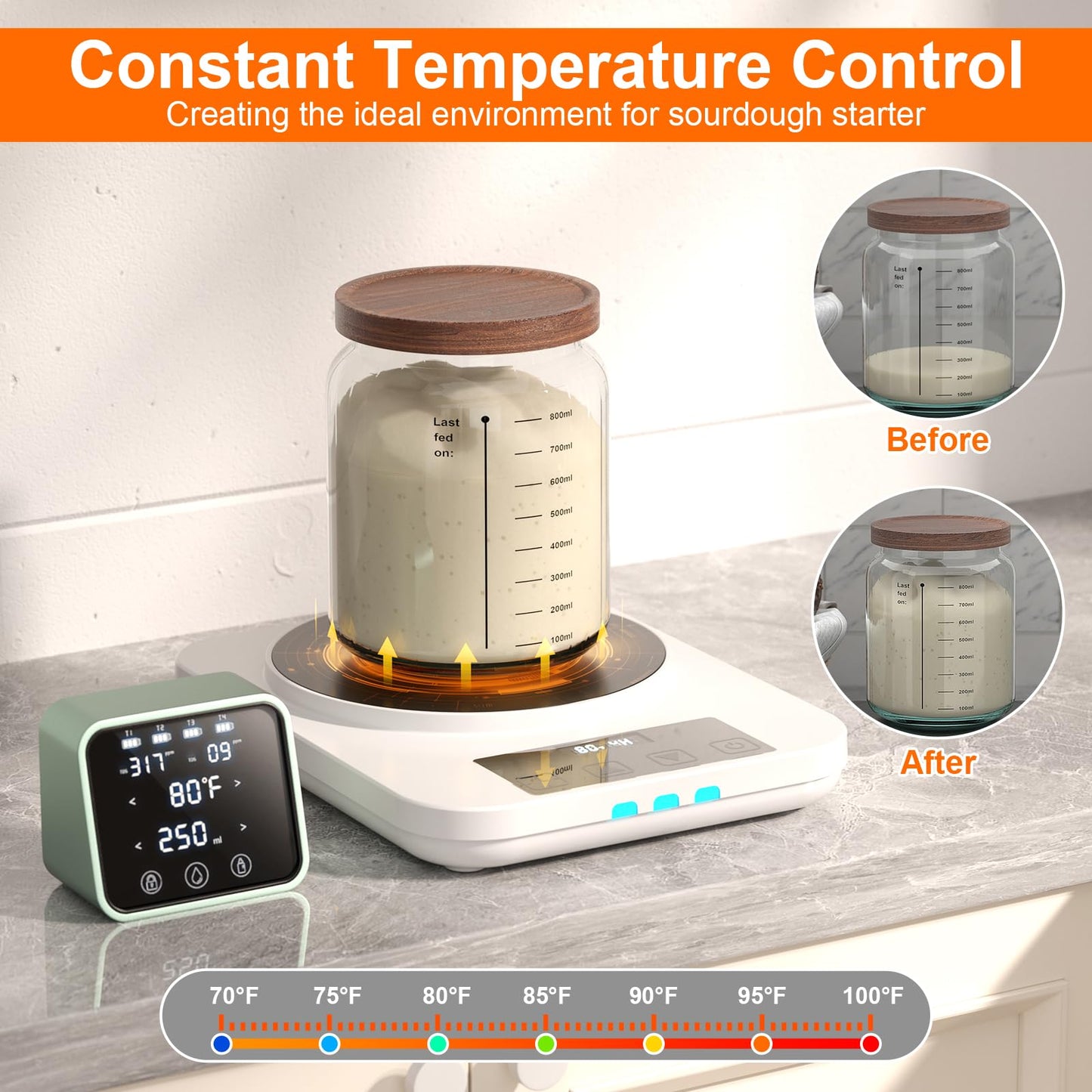 Electric Sourdough Starter Warmer, Upgrade Warming Heating Pad Mat for Sour Dough Starter, Sourdough Heater Proofing Tool for Home Baking with Thermostat Control, Timing, Memory Function (White)