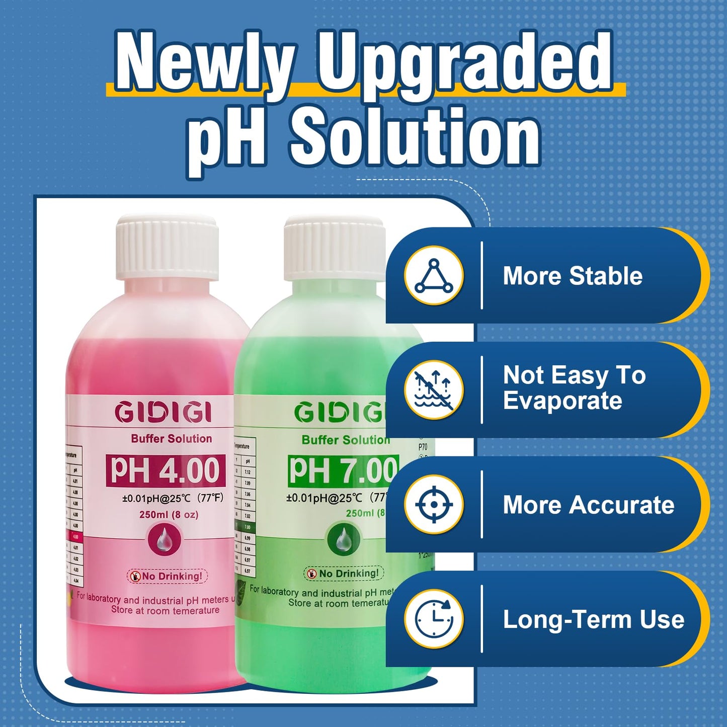 pH Meter Calibration Solution Kit,Includes 4.00, 7.00 and Electrode Protection,Calibration Buffer 250ml*2,Probe KCL Storage 30ml*1, pH Meter Accessories