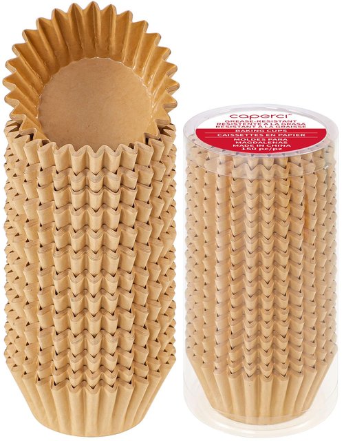 Caperci Heavy Duty Standard Natural Cupcake Liners 150 Counts - Grease-Resistant Paper Muffin Baking Cups, Odorless, No Muffin Pan Needed, Easily Peels (Natural)