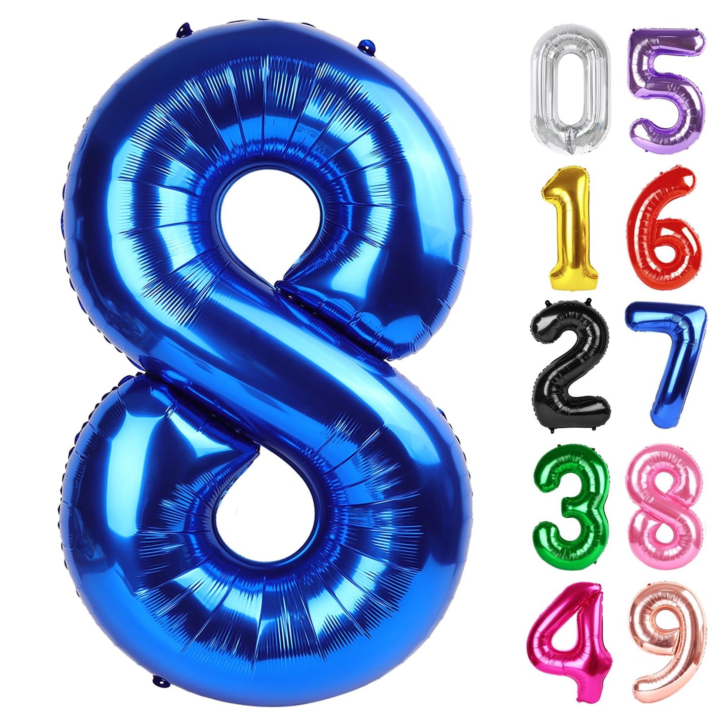 Metallic Blue Number 8 Balloon 40 Inch, 8th Birthday Party Decorations for Children, Giant 8 Foil Balloon for Party Supplies