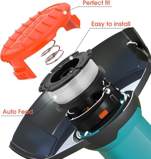 Black and Decker AF-100 String Trimmer Line - 30ft 0.065" Replacement Spool with 8 Lines, 2 Caps & 2 Springs