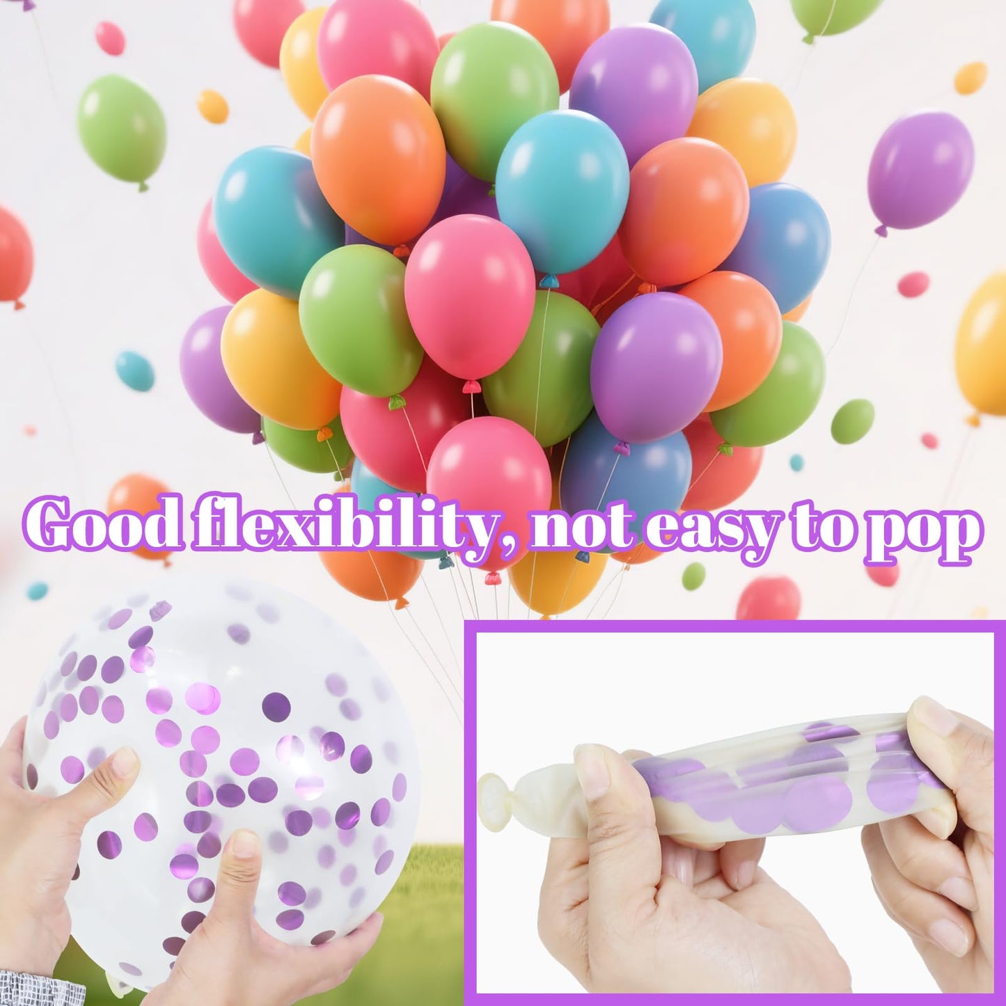 KAWKALSH 68pcs Pink and Purple Balloons, 12 Inch Metallic Purple Pink Confetti Latex Balloons with Ribbon, Party Balloons for Girls Birthday Baby Shower Wedding Party Decorations