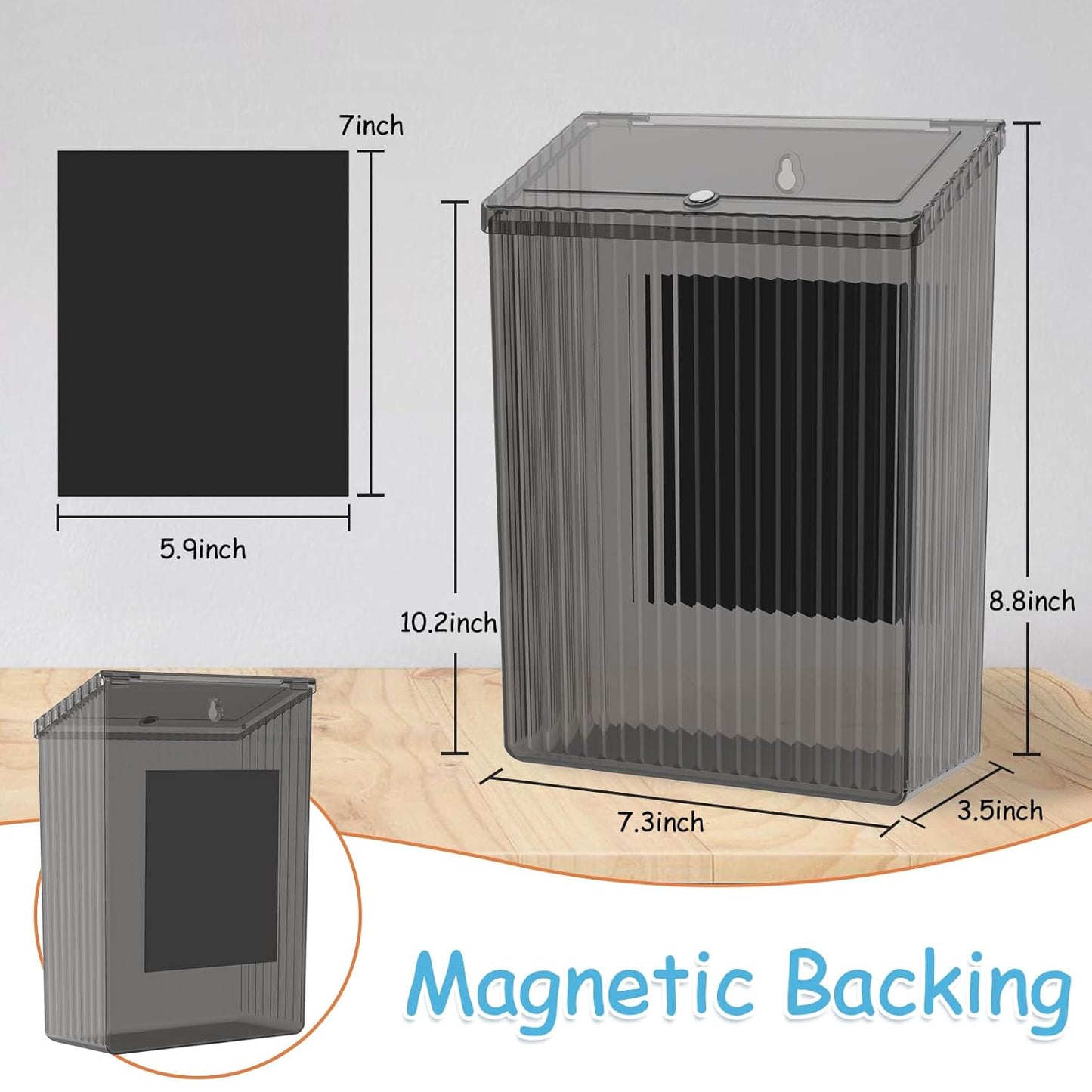 Sealegend Magnetic Slim Trash Can - Lint Bin for Kitchen & Bathroom Organization | Black