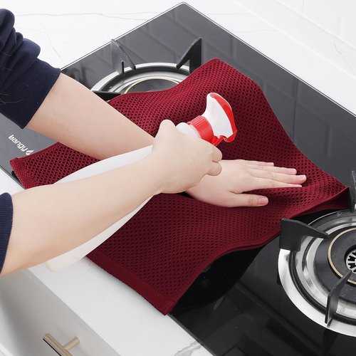 Homaxy 100% Cotton Waffle Weave Dish Towels - Ultra Soft & Absorbent, Quick Drying | 13 x 28 Inches, 6-Pack, Burgundy
