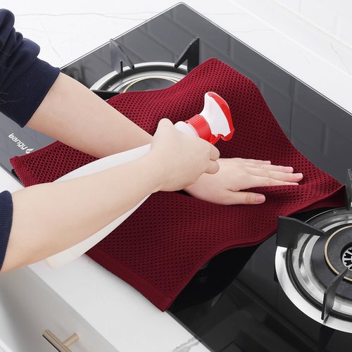 Homaxy 100% Cotton Waffle Weave Kitchen Dish Towels, Ultra Soft Absorbent Quick Drying Cleaning Towel, 13 x 28 Inches, 6-Pack, Burgundy