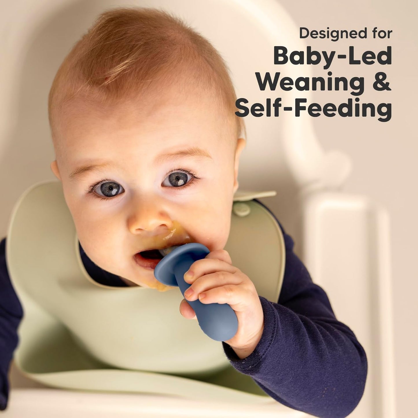 KeaBabies Silicone Baby Spoons & Forks Set - 4-Pack Utensils for Baby Led Weaning, BPA-Free (Slate)