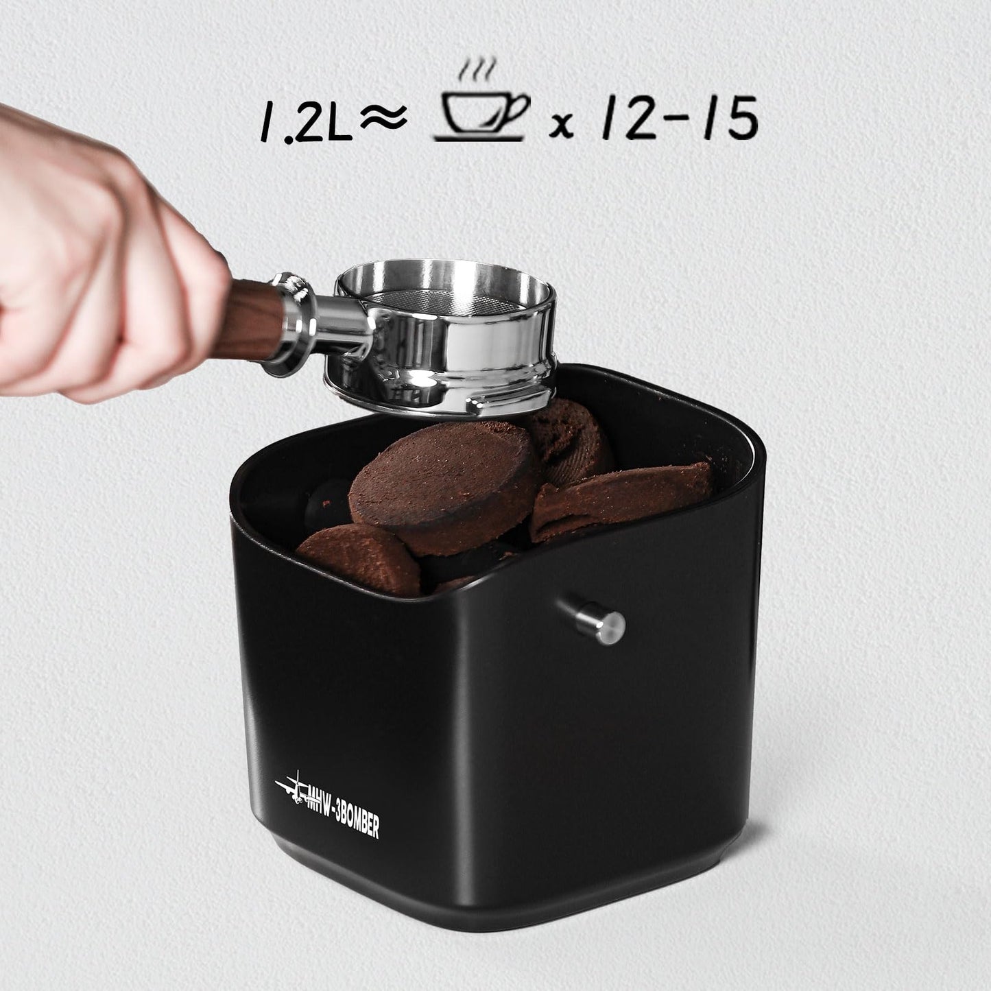MHW-3BOMBER Espresso Knock Box, 1.2L(15 Cups) Coffee Knock Box with Coffee Clean Brush and Removable Knock Bar for Espresso Puck, Coffee Ground, Durable Espresso Accessories, CS7092-OS