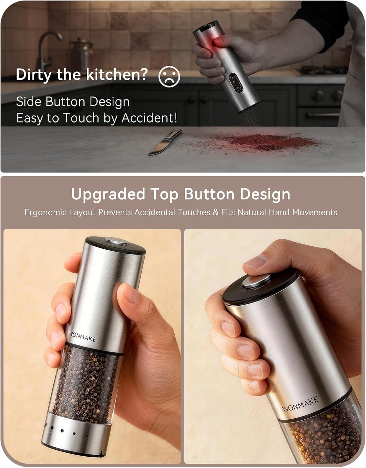 Skiennix Electric Salt and Pepper Grinder Set - Type-C Rechargeable with LED Display | Stainless Steel, 5 Coarseness Levels