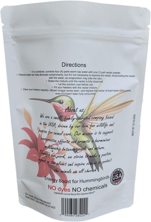 Hummingbird Nectar Powder - All-Natural, Dye-Free Instant Mix | Makes 1 Gallon | Pure Cane Sugar Feeder Refill | Made in USA