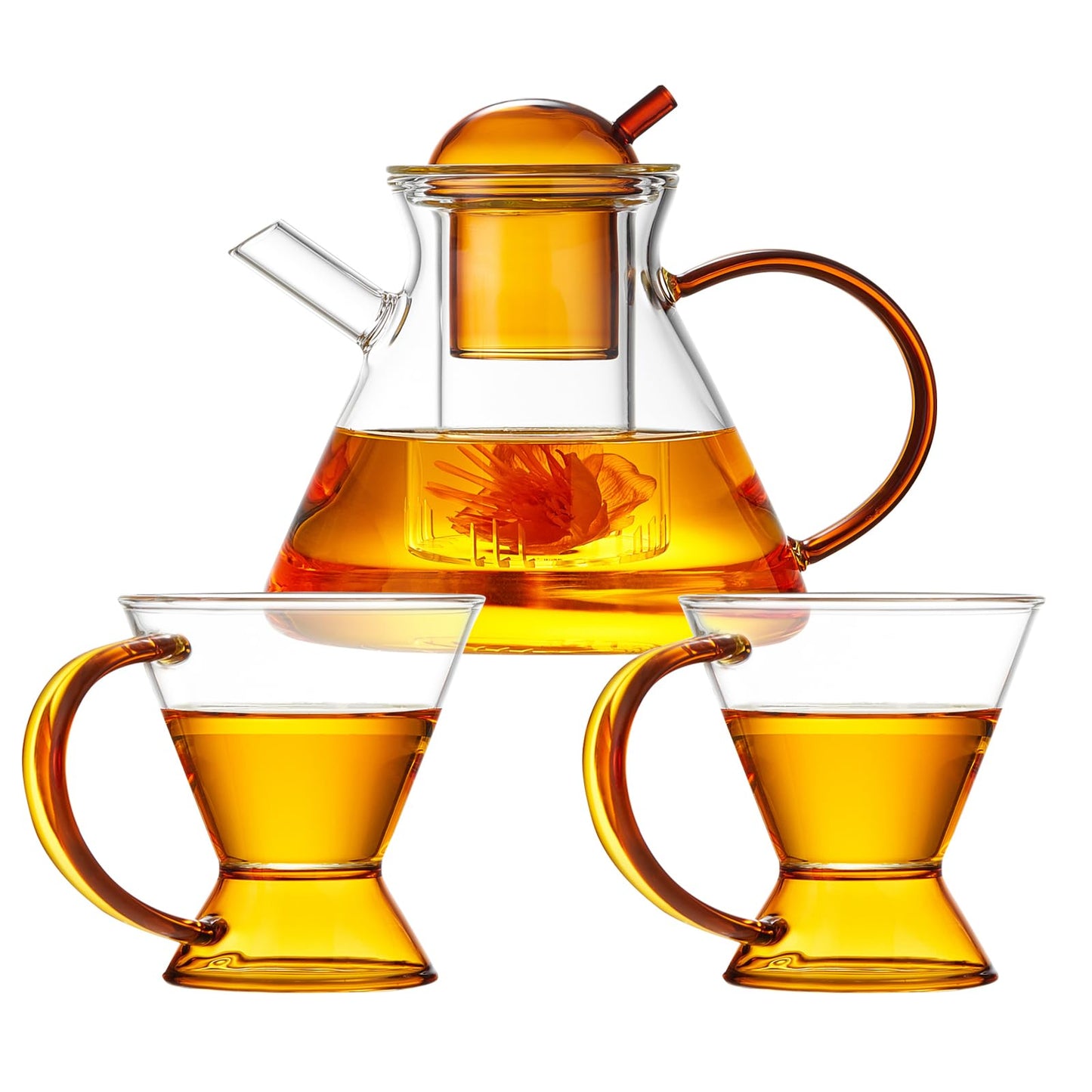 Glass Teapot Tea Pot With Infuser, Glass Kettle, Tea Glass Pot, Glass Tea Cup With Infuser And Lid For Loose Leaf Tea Steeper, Tea Pots For Tea Party, 2 Glass Cups With Saucers, 1 Male Cup Tea Gift.