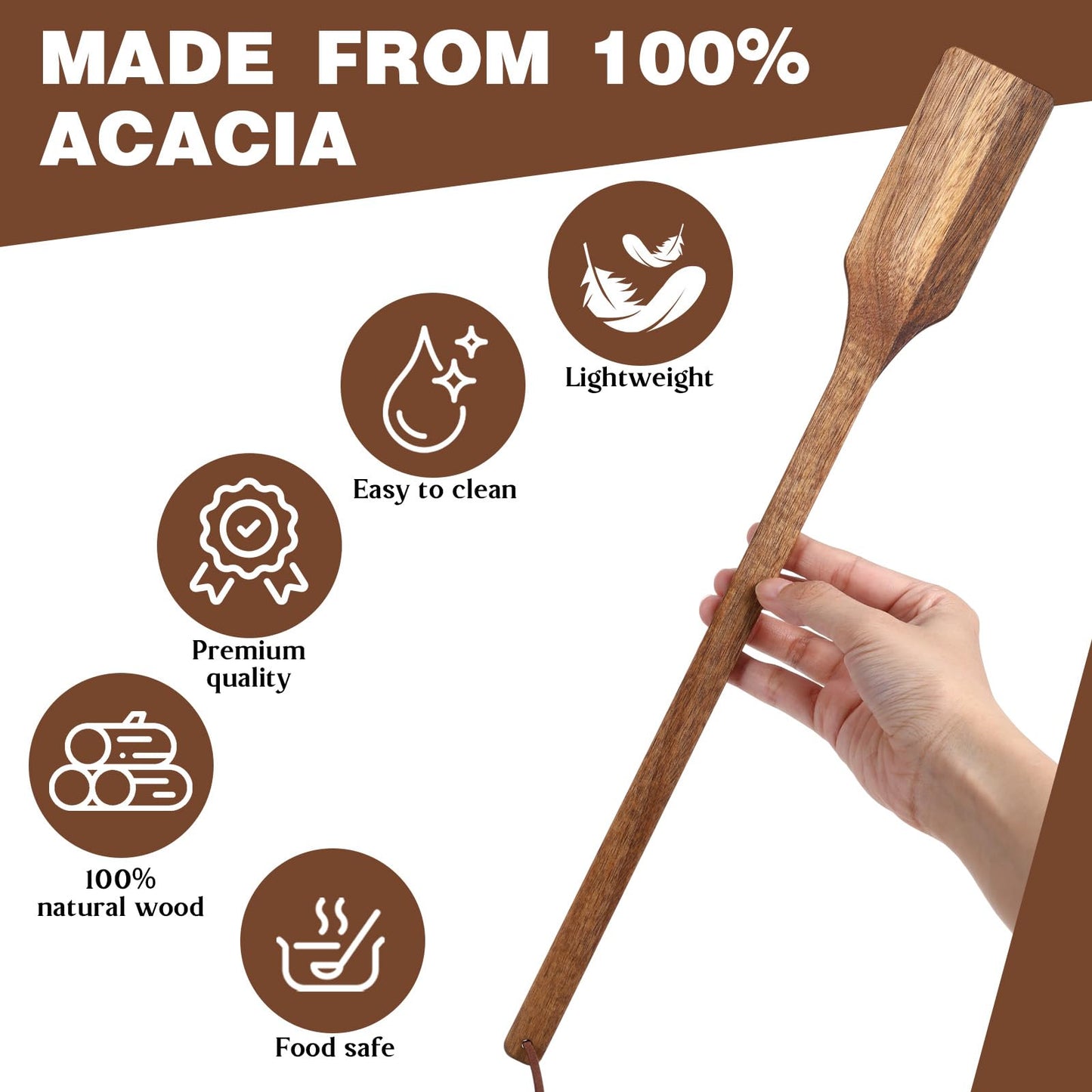Qinyoung 18 Inches Acacia Wood Spatula Heavy Duty Long Wooden Stir Paddle in Big Pots Large Non-stick Kitchen Wooden Spoons for Cooking, Mixing, Stirring Heat Resistant Cooking Tool Chef Mom Gifts