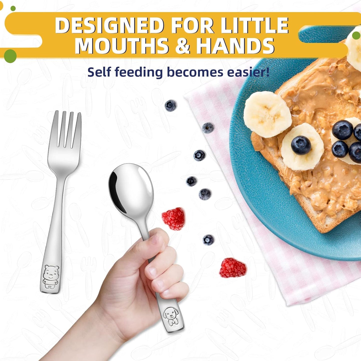VITEVER Toddler Utensils Set - 10-Piece Kids Stainless Steel Silverware | Safe Forks & Spoons, Dishwasher Safe