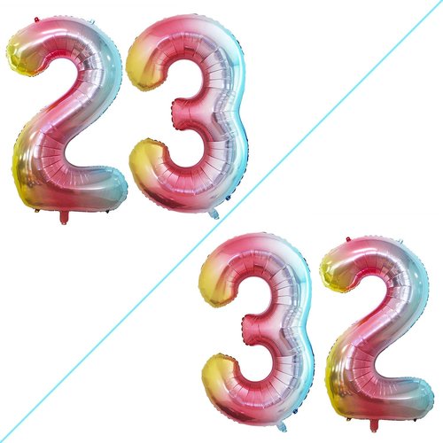 GOER 42-Inch Jumbo Number 23 Balloons - Rainbow Foil Helium Balloons for 23rd Birthday Party Decorations