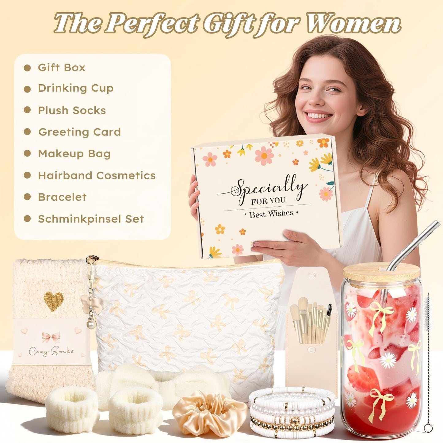 TUZELIYA Exquisite Birthday Gifts for Girls Teens - Best Birthday Presents for Her - Unique Gift Baskets for Women - Graduation Gifts for Best Friends Girlfriend Daughter Mom Sister Coworker - Beige