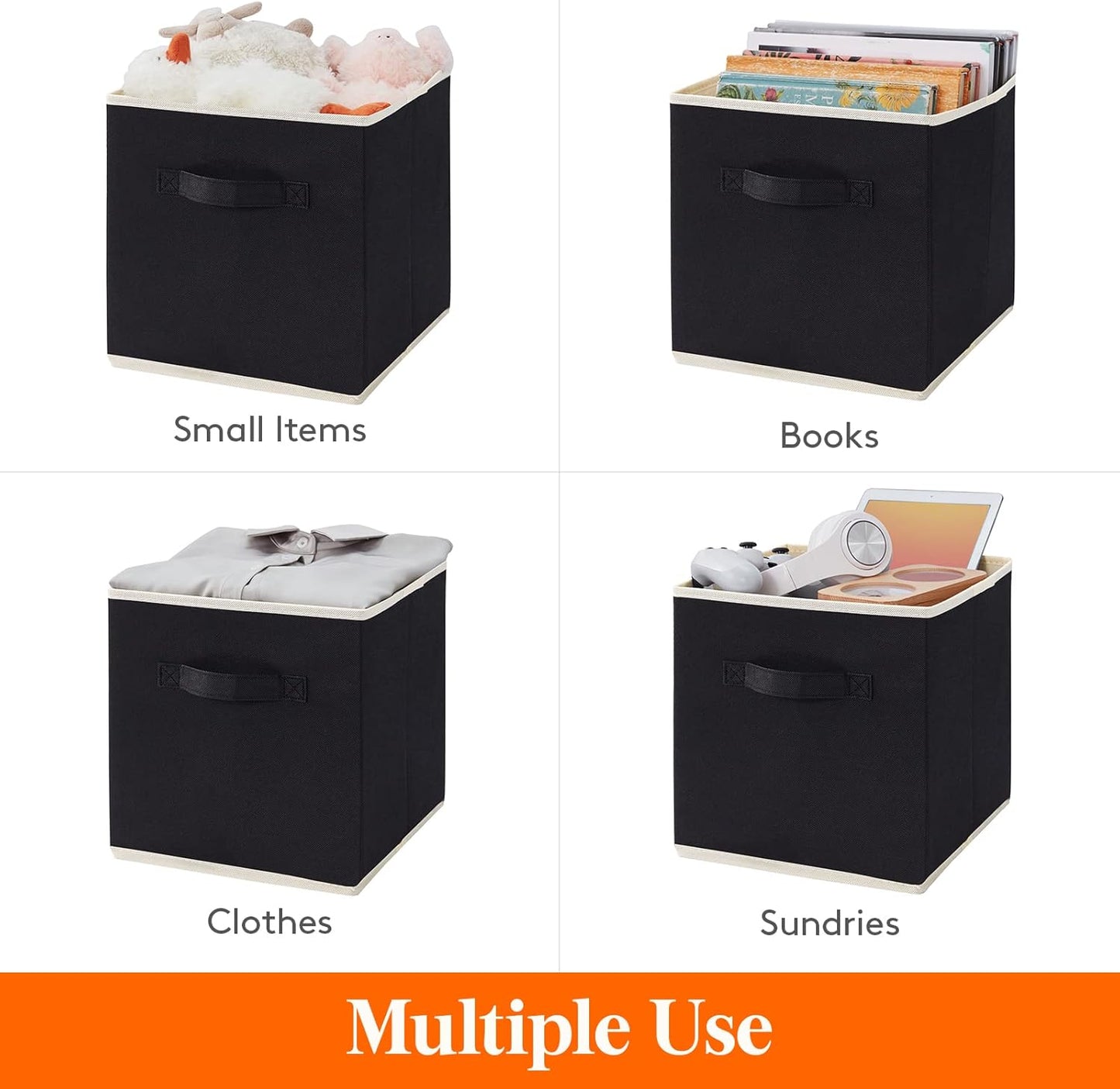 Lifewit Storage Cubes - Foldable Decorative Fabric Baskets for Home Organization | 11-Inch, 6-Pack, Black