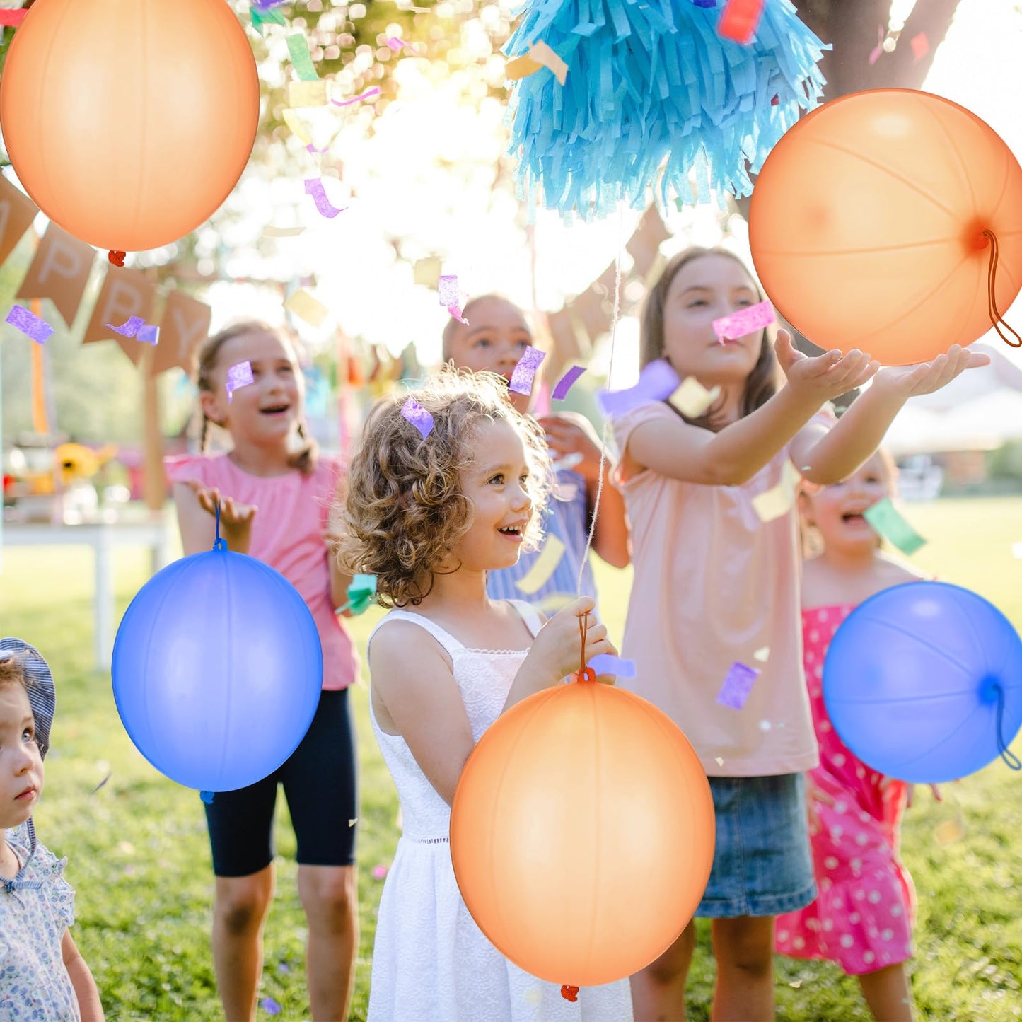 Soulchen 24 Pcs Blue and Orange Party Favors Punch Balloons Bulk for Kids Birthday Party Decorations Punching Balloons Thickened Ball with Rubber Band Handle for Birthday Gift Goodie Bag Supply