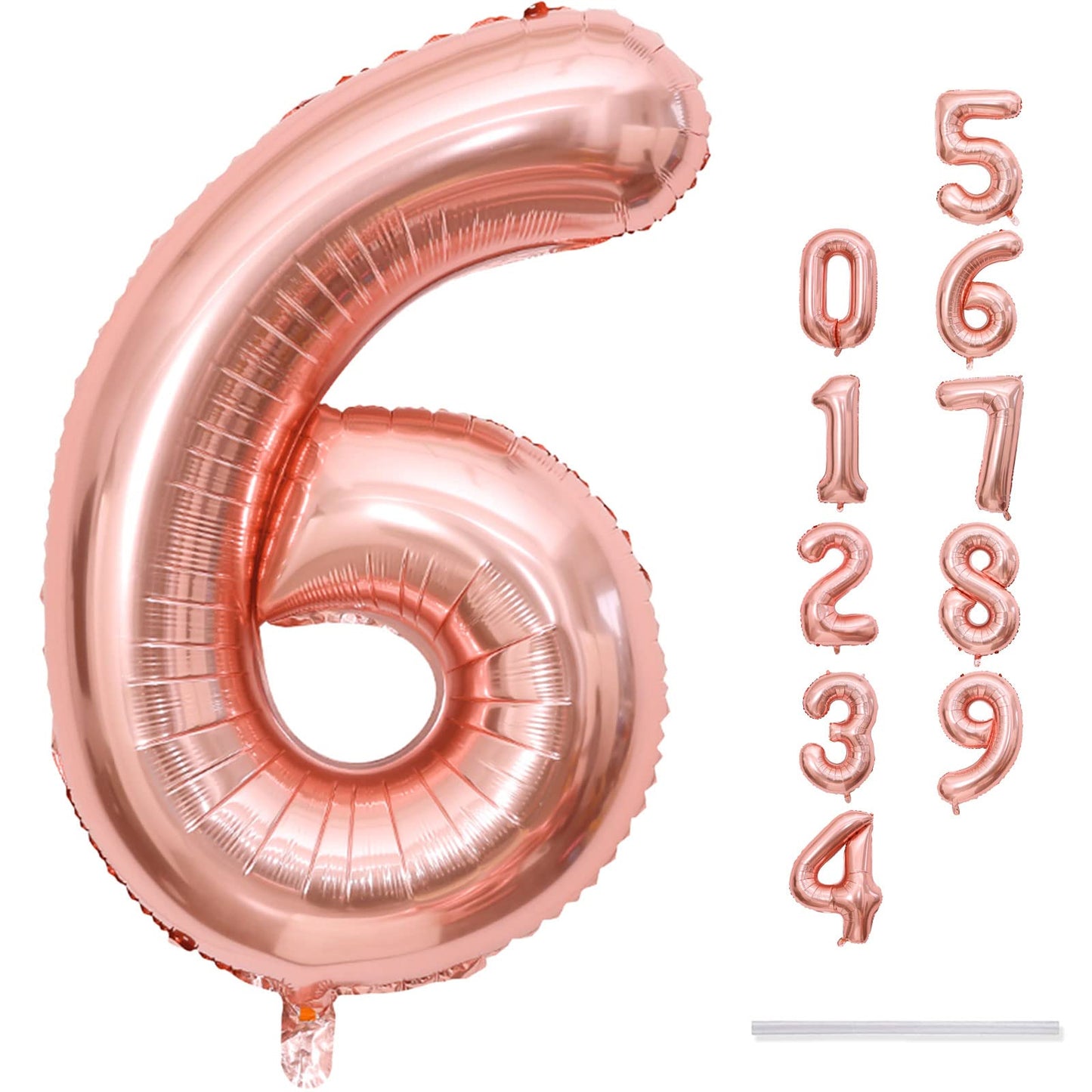 Rose Gold Foil Balloon Number 6, 40'' Giant Self Inflating Number Balloons Set 0-9, Large Number 6 Helium Balloon for Girls Women 6th Birthday Graduation Anniversary Party Decorations Supplies