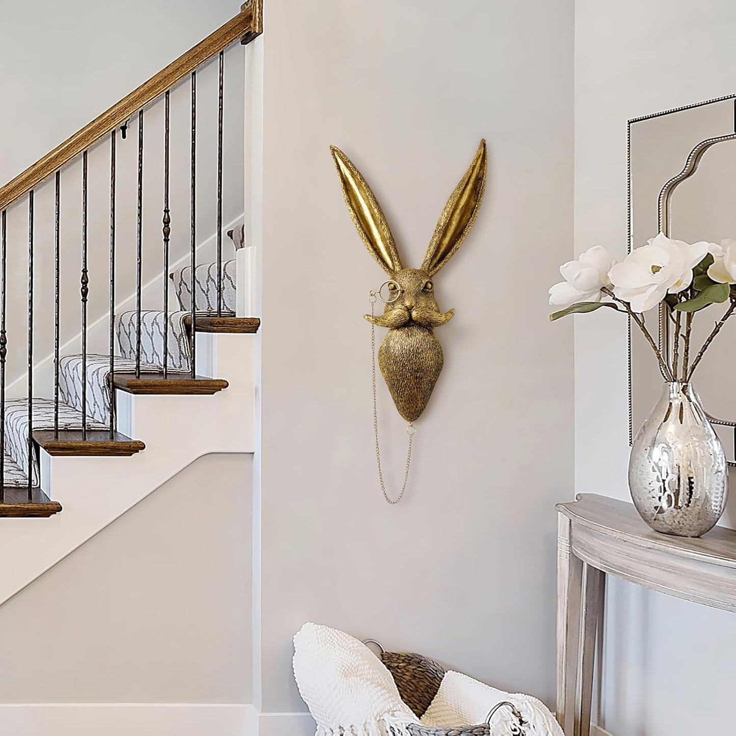 Montresor Animal Head Wall Art - Gold Rabbit Sculpture | Lightweight PU Foam Decor, 16 Inches