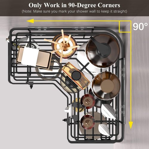 HuggieGems Corner Shower Caddy Organizer - 2 Pack Black Bathroom Shelves with Hooks for Efficient Storage