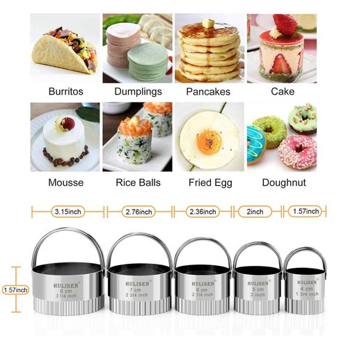 HULISEN Biscuit Cutter Set (5 Pieces/Set), Stainless Steel Round Biscuit Cutters with Handle, Wave Cookies Cutter with Fluted Edge, Professional Baking Dough Tools, Gift Package (Wave)