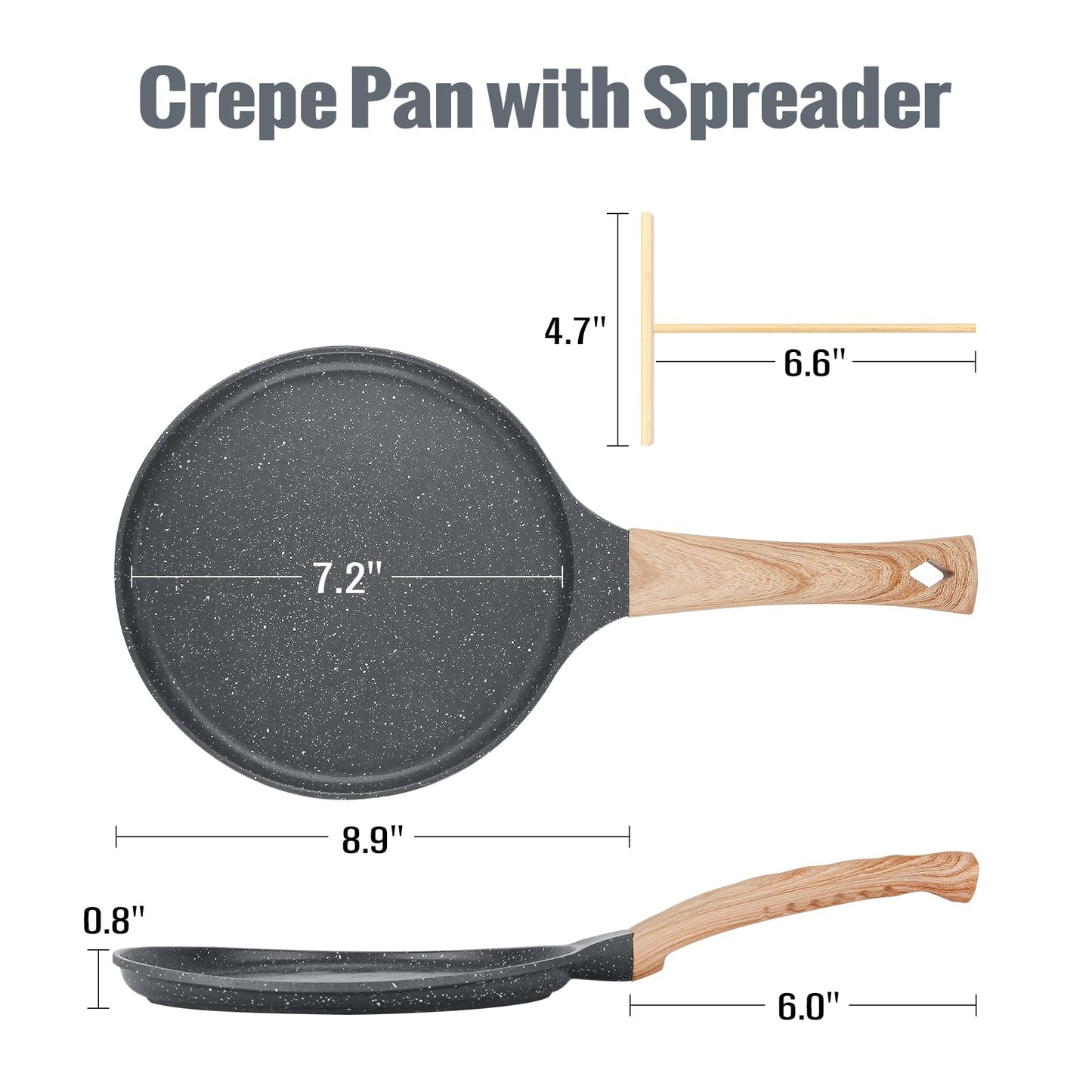 SouxMux Nonstick 8-Inch Crepe Pan with Spreader, Ceramic Coated Dosa Tawa Pan, Induction Compatible Flat Skillet for Pancakes, Omelettes, and More with Cool Handle, PFOA Free