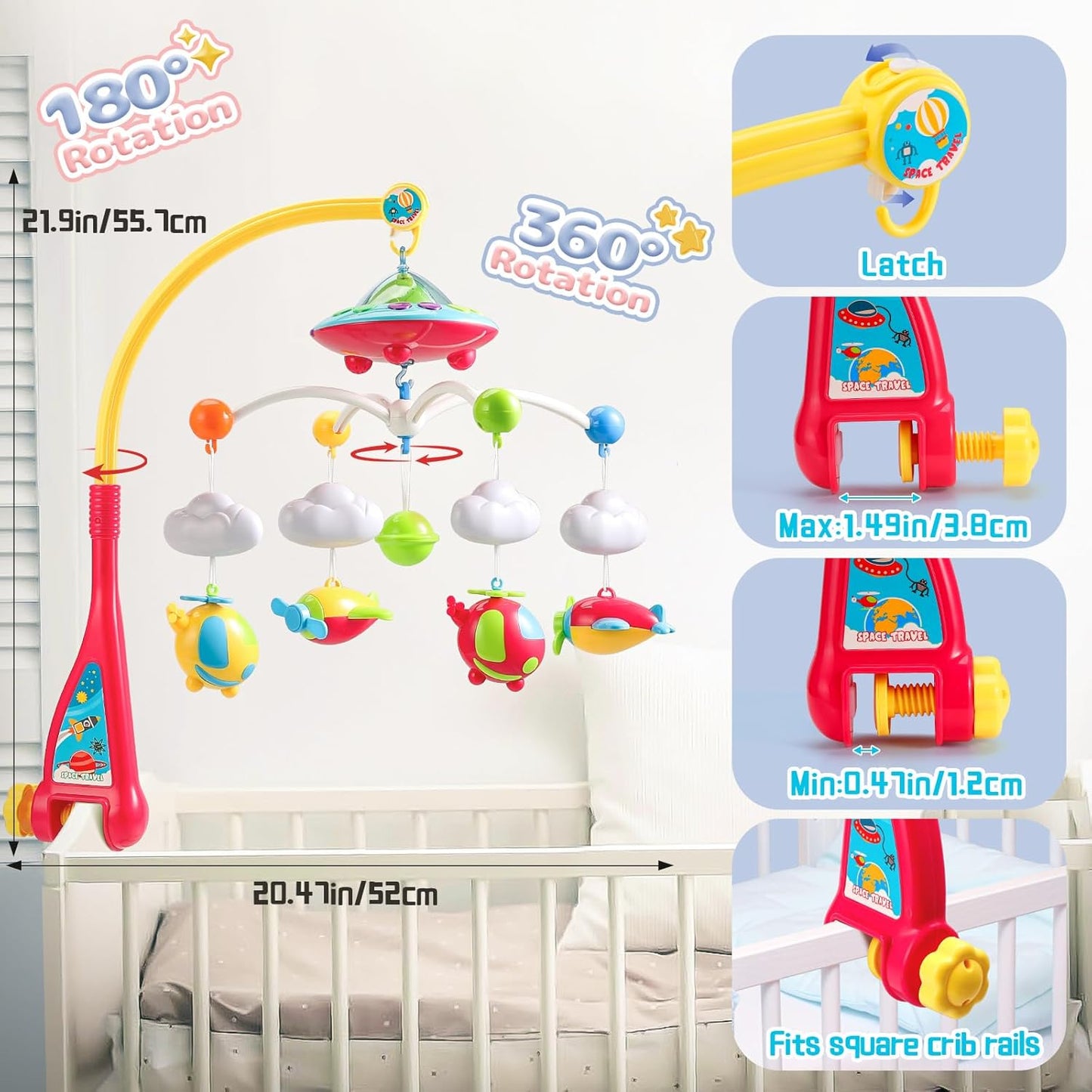 Skiennix Baby Musical Crib Mobile - Rotating Toys & Lights Projector | 108 Melodies for Newborns 0-24 Months
