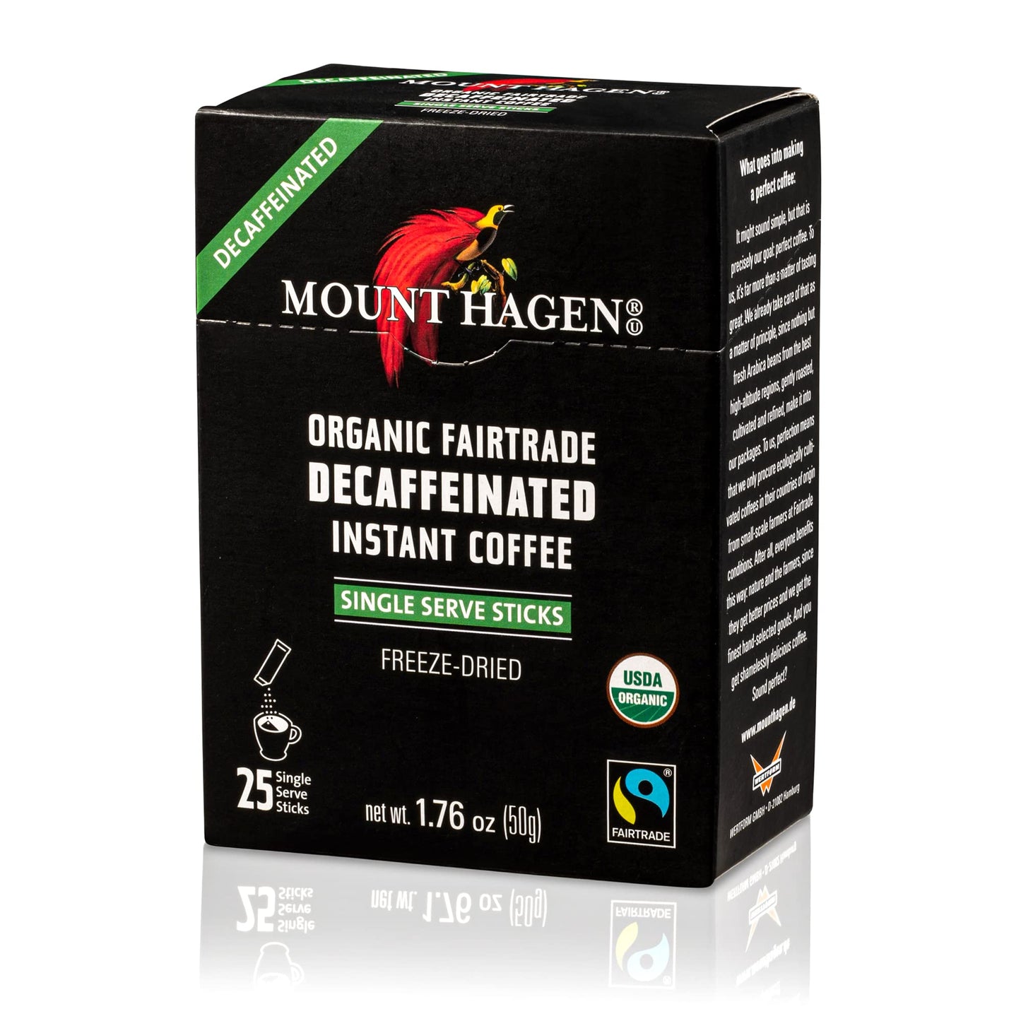 Mount Hagen 25 Count Single Serve Instant Decaf Coffee Packets - 2 pack | Decaffeinated Organic Medium Roast Arabica Beans | Eco-friendly, Fair-Trade [2 x 25 sticks/1.76oz/50g], Pack of 2