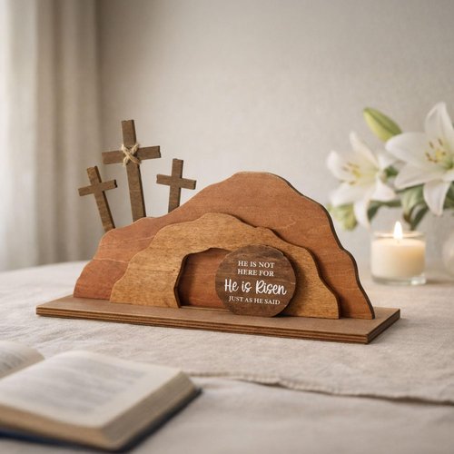 He Is Risen Easter Decorations, Wooden Empty Tomb Resurrection Scene, Christian Easter Decor, He Is Risen Wooden Easter Decor, Easters gifts for Women