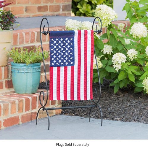 Evergreen Scroll American Garden Flag Stand - Premium Metal Holder for 12x18 Flags | Weatherproof Outdoor Decor