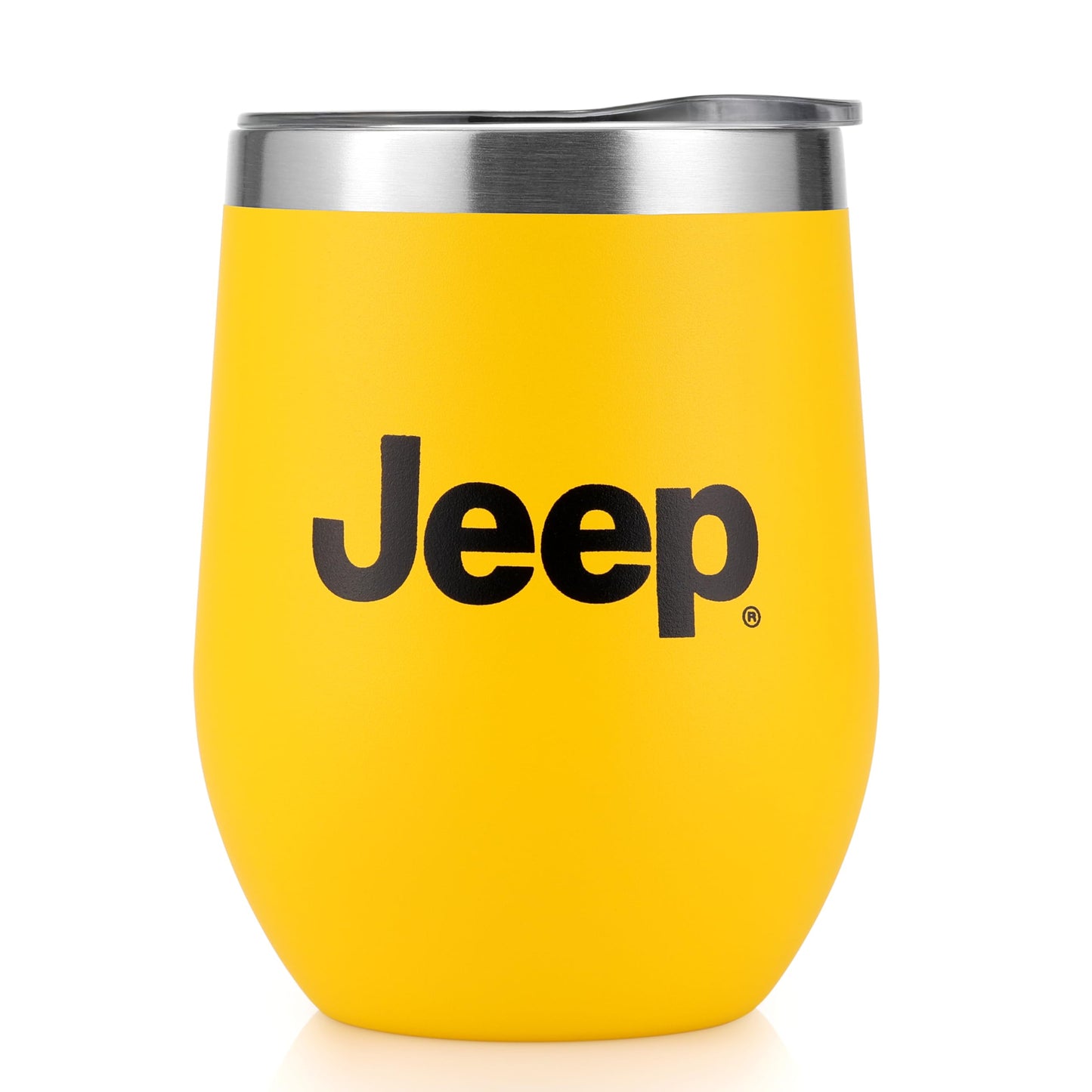 Jeep Insulated Wine Tumbler 12 oz - Double Wall Stainless Steel Thermal Tumbler with Copper Vacuum Insulation, Push-On Lid (Yellow)