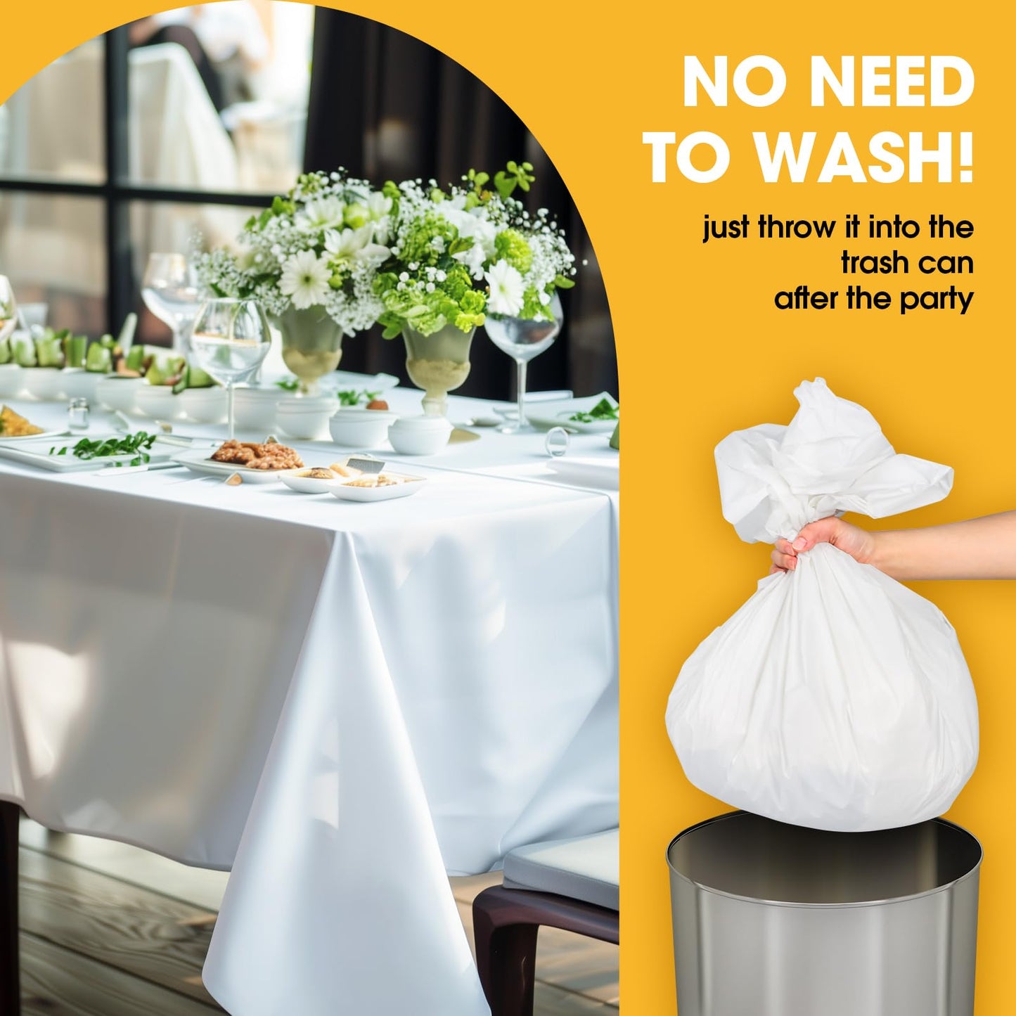 Niuara White Plastic Table Cloth - 16 Pack 54" × 108" Rectangle Disposable Tablecloths for 6FT Tables, Waterproof Table Cover for Party, Holiday & Gathering Use