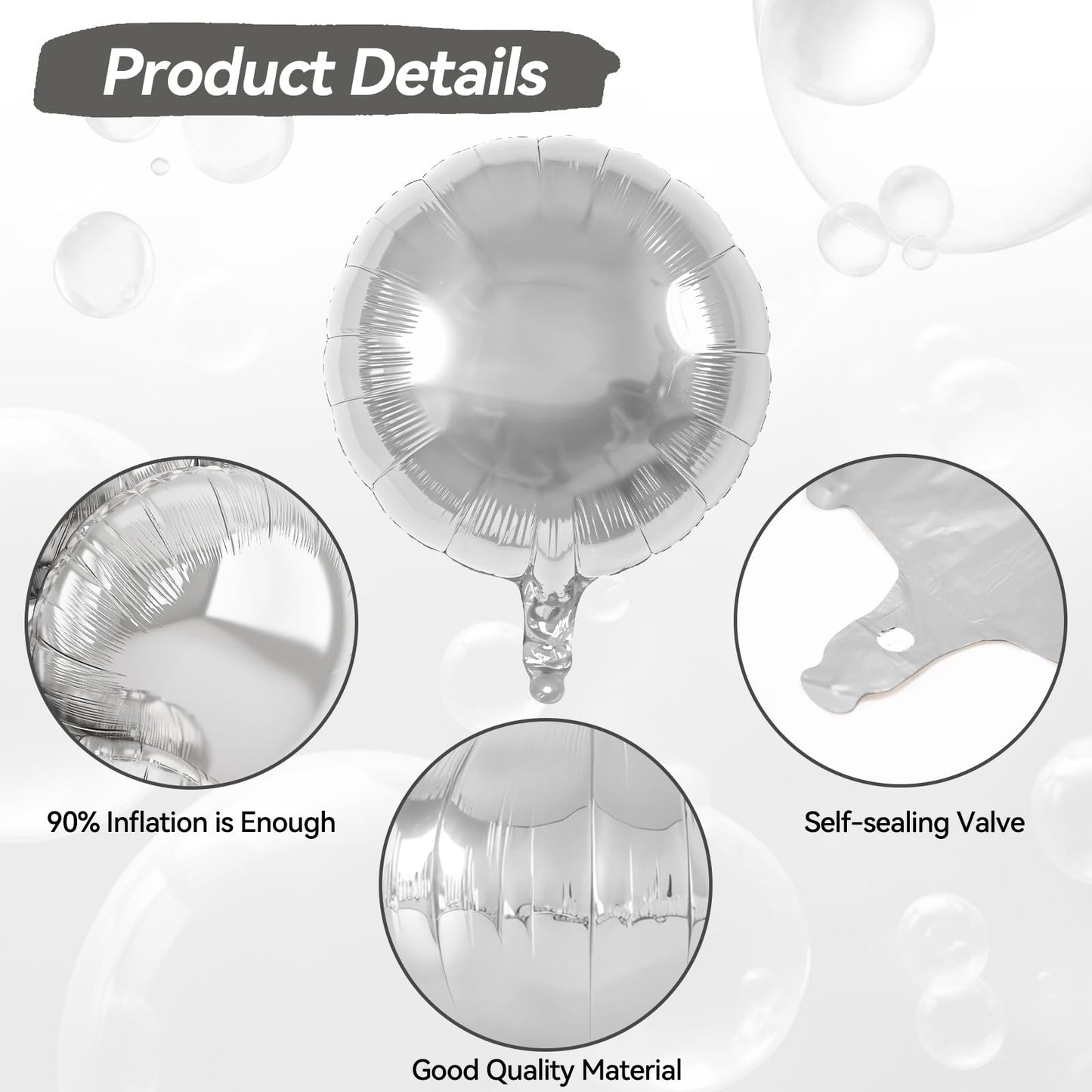 20PCS Silver Round Shaped Balloons, 18 Inch Round Foil Balloon, Giant Round Aluminum Helium Balloon For Birthday Party Wedding Baby Shower Graduation Anniversary Celebration Bridal Shower Decorations