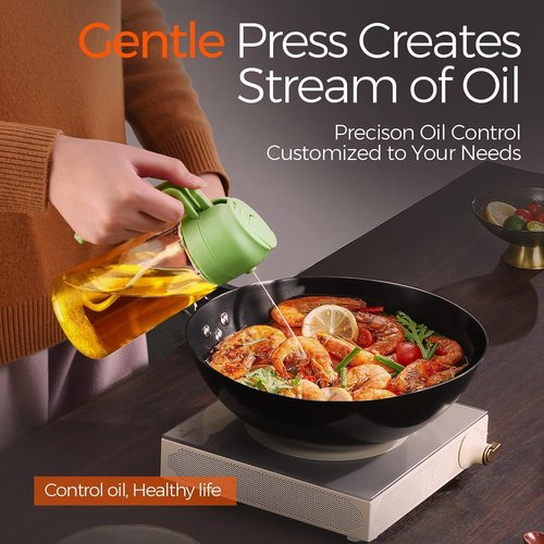 Glass Olive Oil Sprayer - 16oz 2-in-1 Oil Dispenser for Cooking & Salad | Premium Kitchen Gadget (Green)