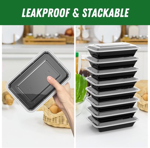Dealusy 28 oz Meal Prep Containers - 50 Pack of Reusable, Leakproof Food Storage with Lids | Microwave & Dishwasher Safe