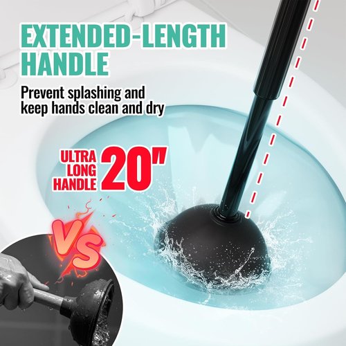 3 In 1 Toilet Brush Set by [Brand Name] - Extra Long Handle Plunger & Crevice Cleaner | Black