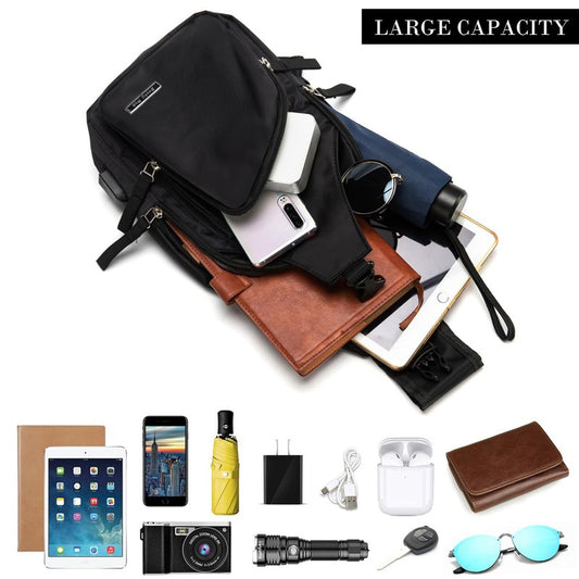 Seoky Rop Men Women Sling Backpack Nylon Water Resistant Shoulder Chest Crossbody Sling Bag with USB Charging Port Black