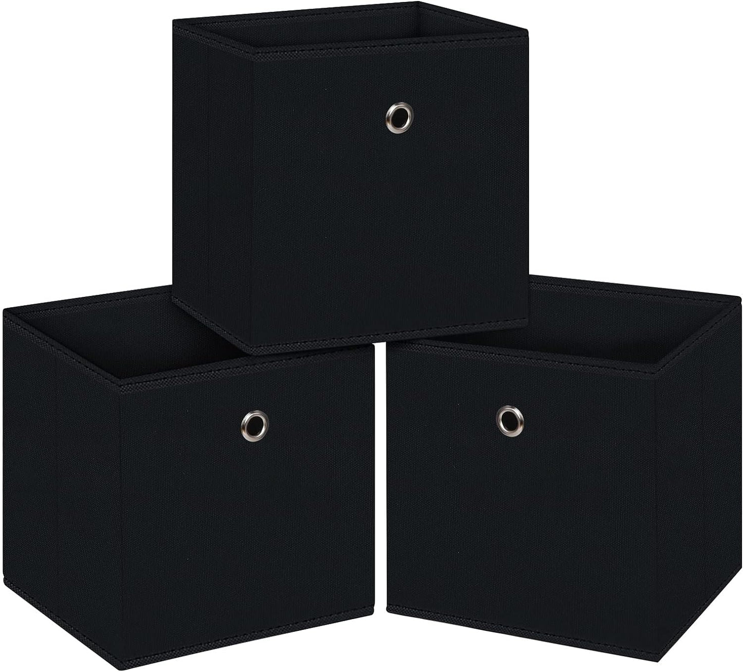 Skiennix Foldable Storage Cubes - 11 Inch Cloth Organizer Bins with Handles | Set of 3 Black