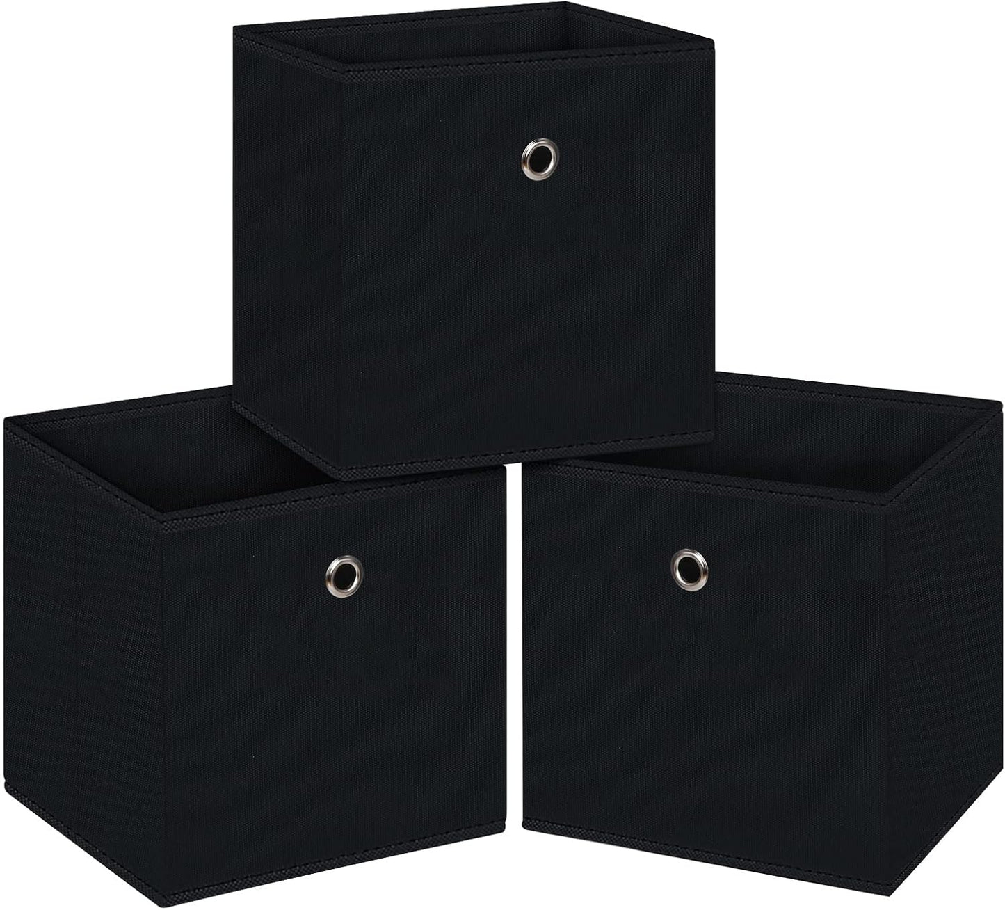Skiennix Foldable Storage Cubes - 11 Inch Fabric Bins with Handles | Set of 3 Black Organizers