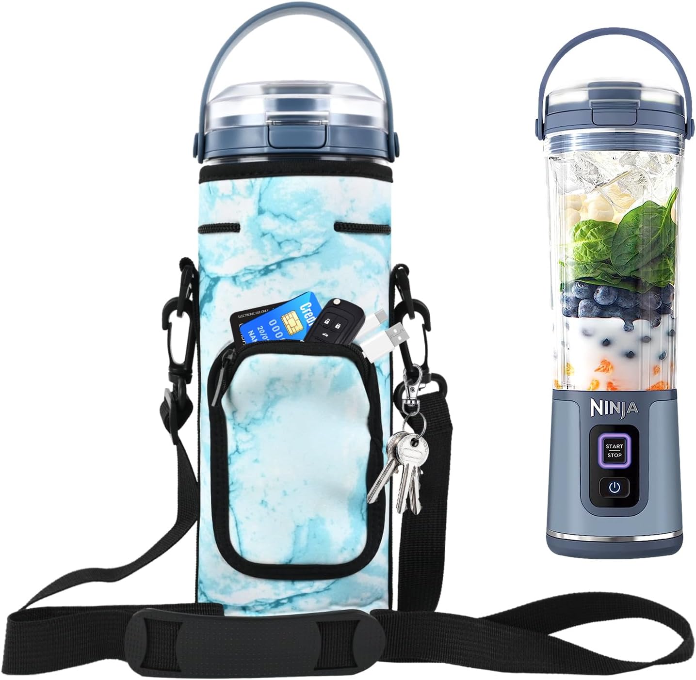 Ninja Storage Sleeve Bag - Portable Blender Case with Shoulder Strap & Accessory Pocket | Blue