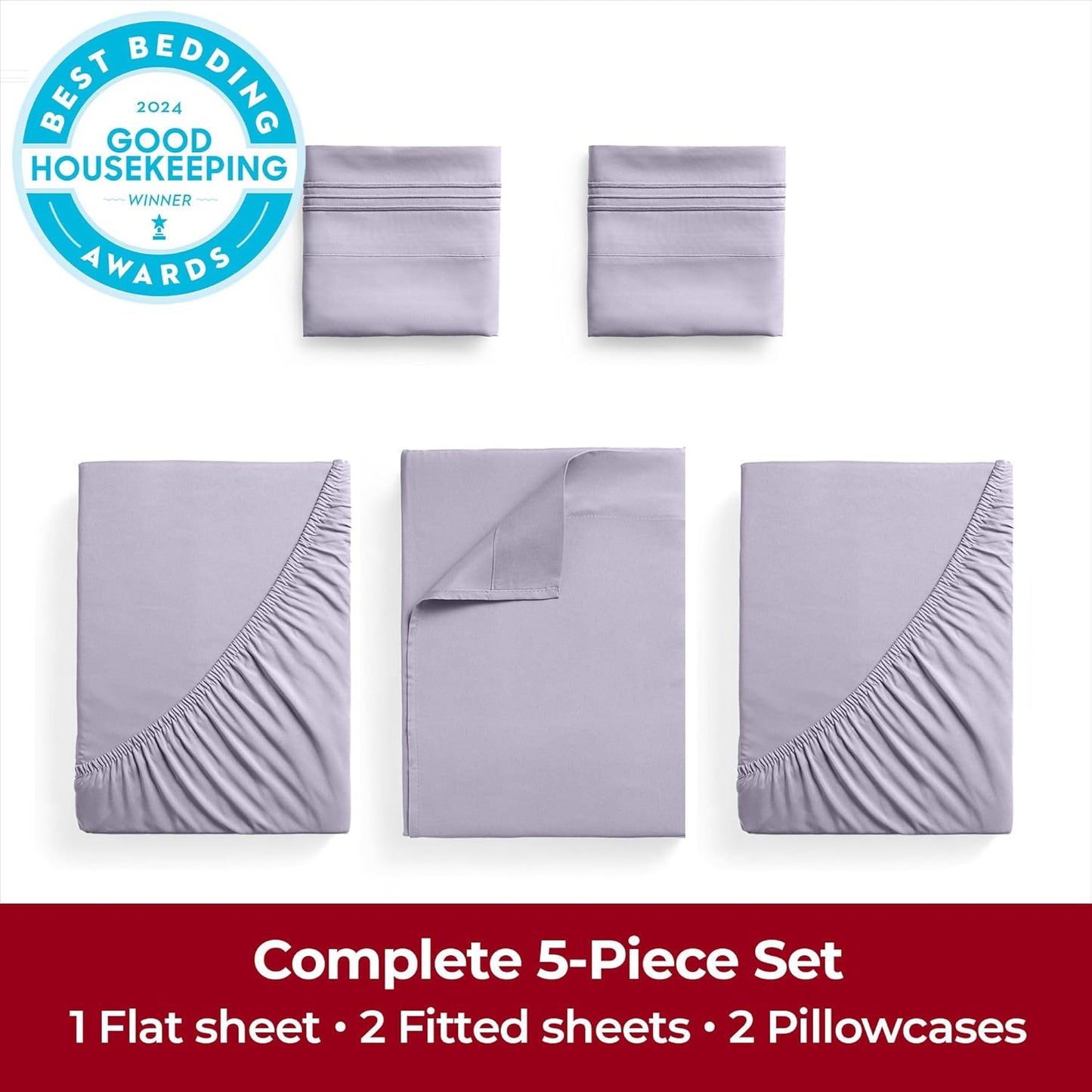 Mellanni Extra Deep Split King Sheets - Hotel Luxury Ultra Soft Cooling Bedding | 5 PC Set in Lavender