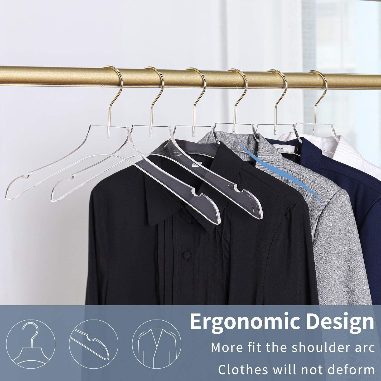 Acrylic Hangers Clear and Gold Premium Quality Clothes Hangers Standard Clothing