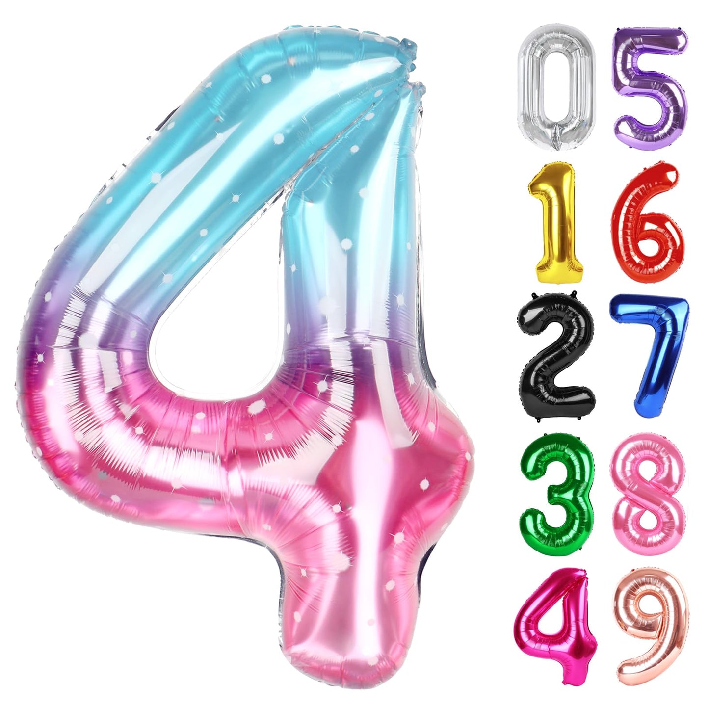 Starry Sky Number 4 Balloon 40 Inch, 4th Birthday Party Decorations for Children, Giant 4 Foil Balloon for Party Supplies