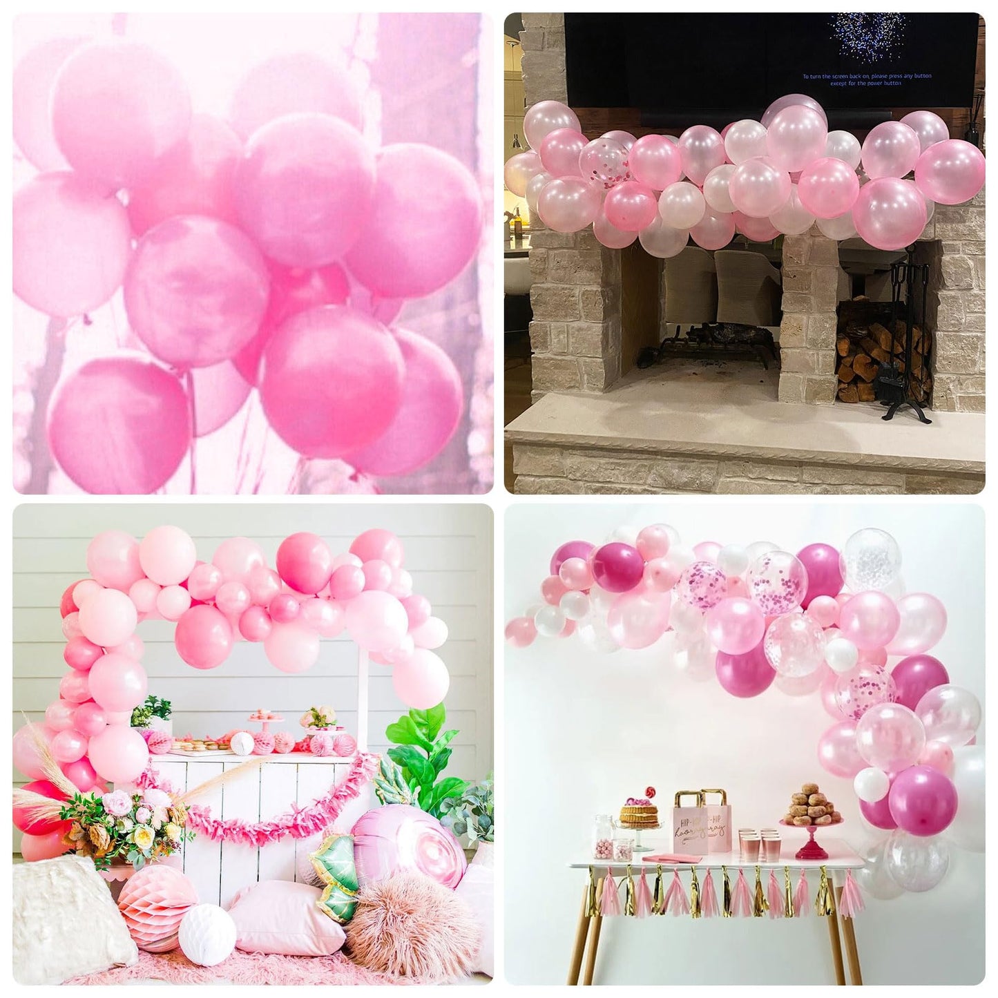 Pink Balloons Set, 60 Packs 12 Inch Metallic Chrome Pink Pearl Macaron Light Pink Different Shades Balloons for Girl Women Birthday Decorations, Wedding, Christening, Baby Shower Party