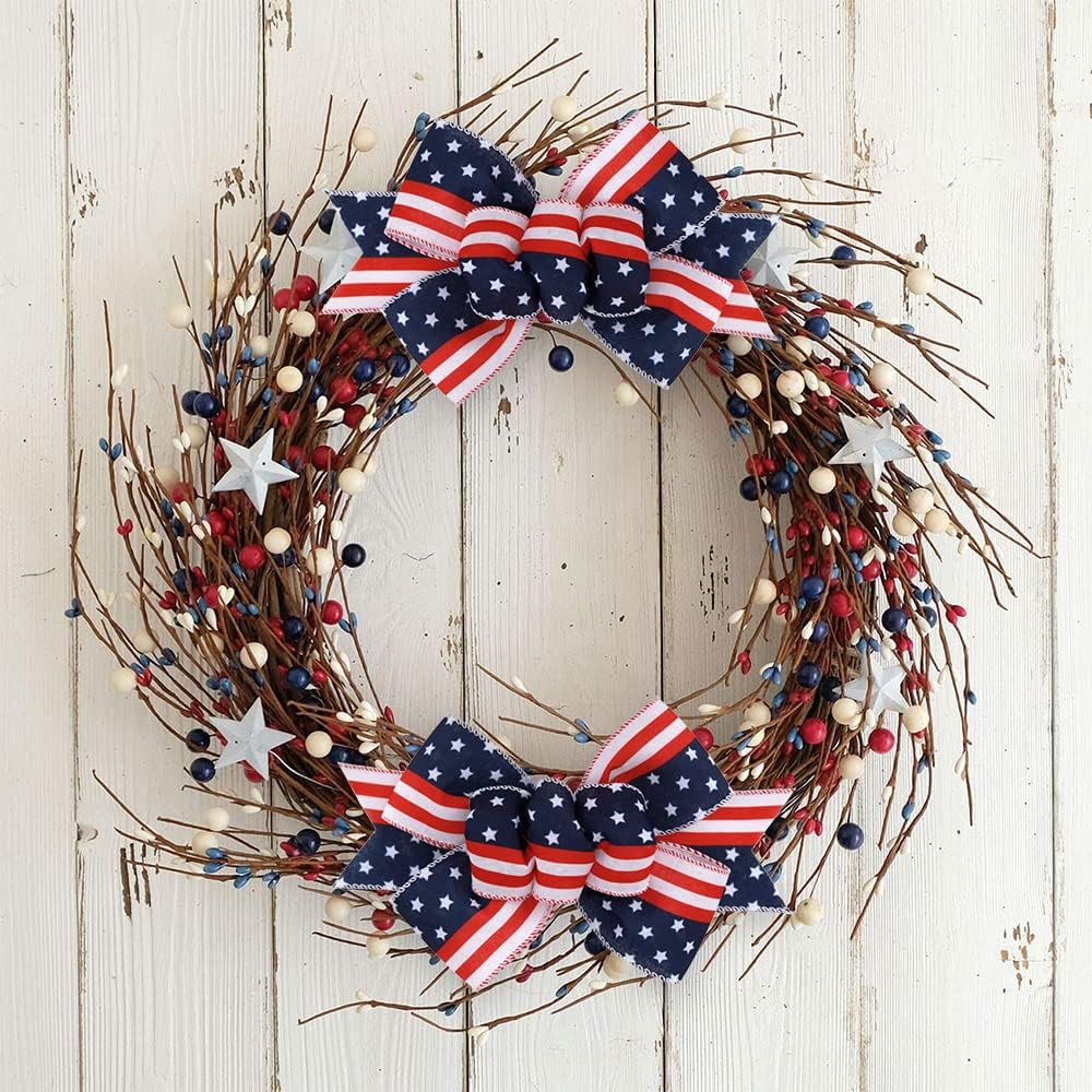Meseey Christmas Burlap Bow Set - Handmade Decorative Wreath & Tree Ornaments (Large, Patriotic)