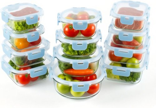 BYLWORKOUT Glass Storage Containers - 24 Piece Leak Proof Set for Meal Prep | Dishwasher Safe (Blue)