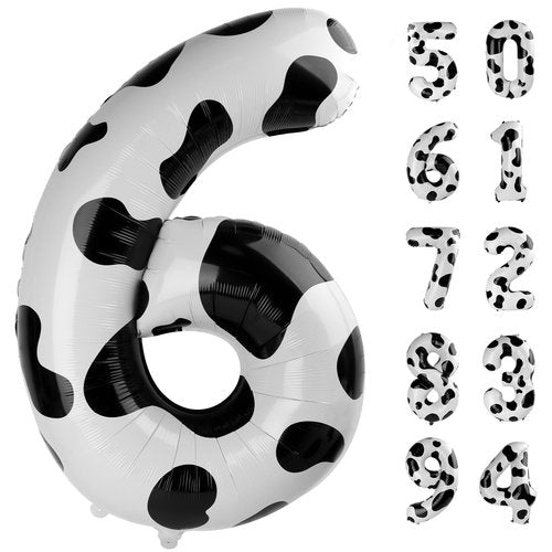 Cow Print 6 Balloon, Number Balloon 40 Inch Cow Print Party Supplies Animal Decor 6th Balloons for Birthday, 6 Birthday Balloon, Number 6 Balloon