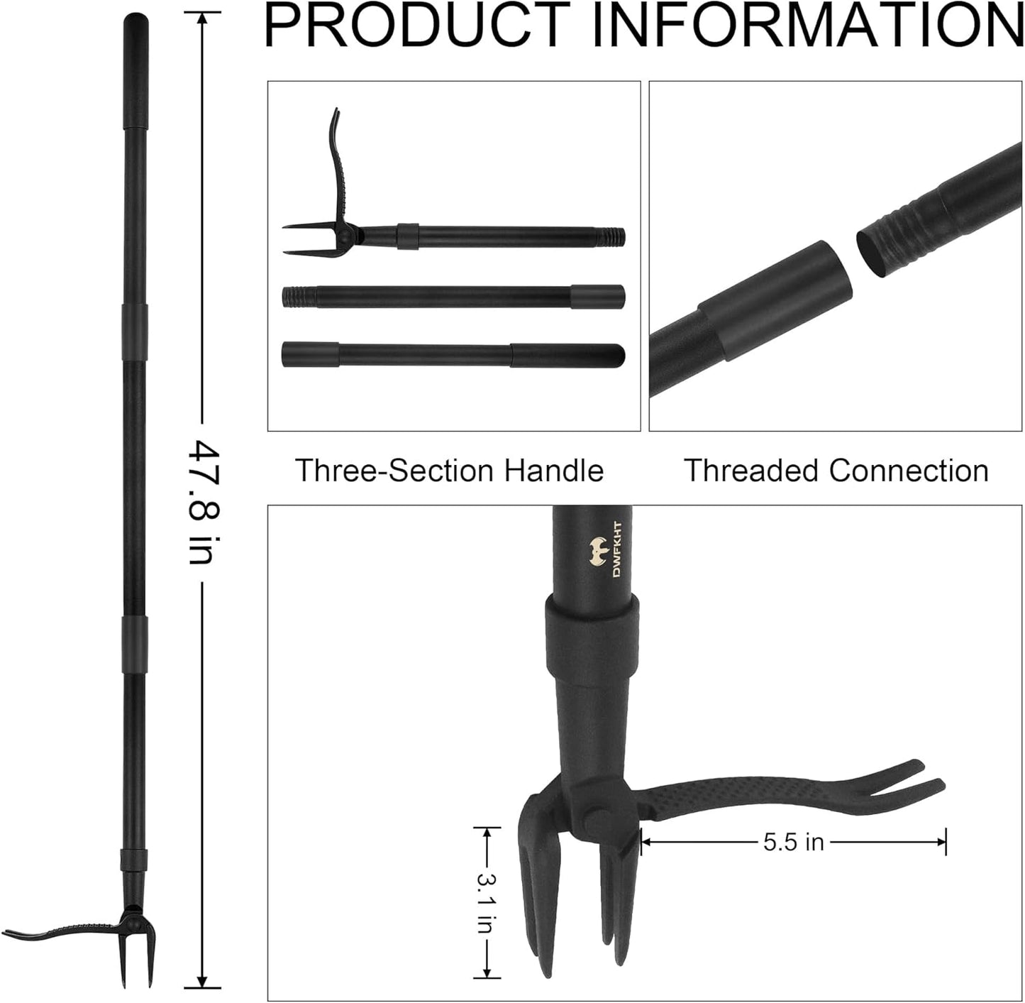 Stand Up Weed Puller Tool by [Brand Name] - Heavy Duty 47.8'' Long Handle with 4-Claw Steel Head for Effortless Weeding